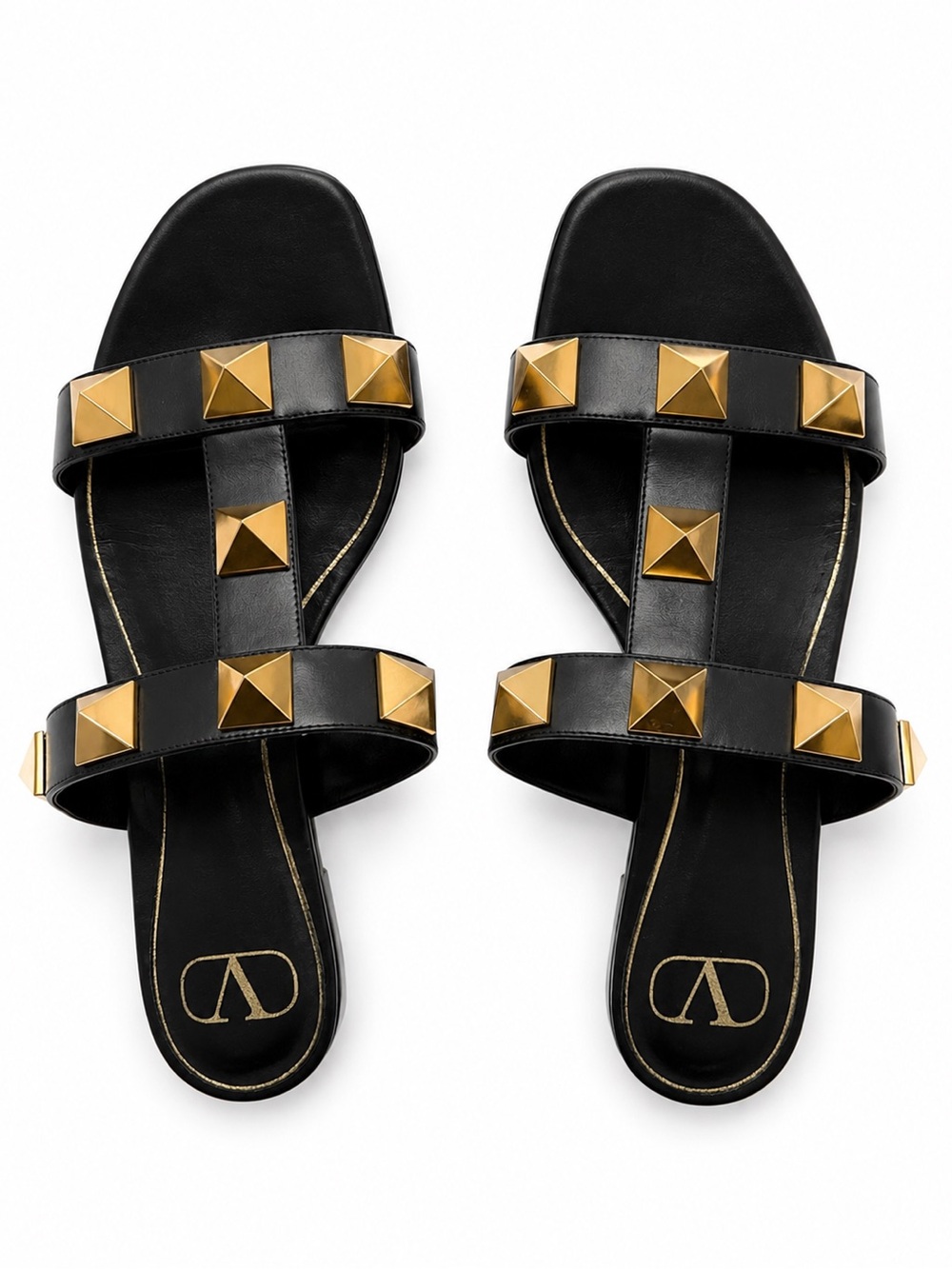 Valentino Garavani calfskin Roman Stud flat slide sandals in black Size 39.5